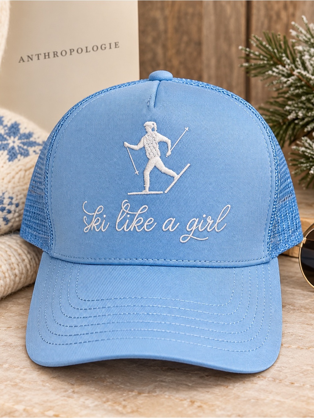 NWT Beach Riot Anthropologie Ski Like a Girl Trucker Hat Blue One Size